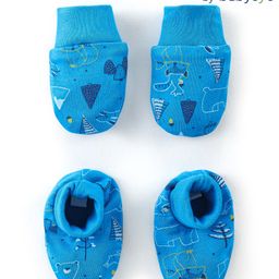 Babyoye Eco Conscious Organic 100% Cotton With Eco Jiva Finish Booties With Fox Print - Blue-image-52