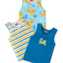 Babyhug 100% Cotton Sando With Leopard Print & Striped Pack Of 3 - Blue & Yellow-image-28