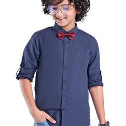 Pine Kids Cotton Woven Full Sleeves Polka Dots Printed Party Shirt with Bow Tie - Blue-image-48