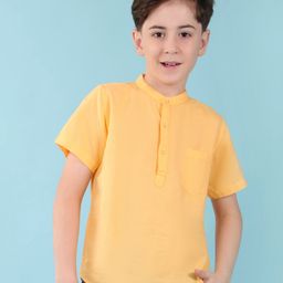 Pine Kids Linen Woven Half Sleeves Solid Color Kurta Shirt - Buff Orange-image-23