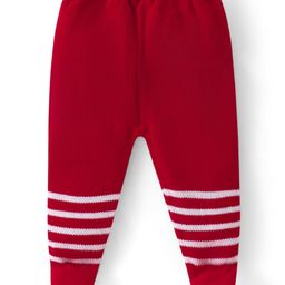 Babyhug Sweater Knit Footed Fleece & Woollen Striped Pant - Red-image-52