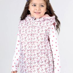 Babyhug Sleevless  Hooded  Jacket with Floral Print - Pink-image-24