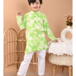 Superminis Rayon Full Sleeves Tie Dye Kurta & Pyjama Set - Green-image-36