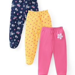 Babyhug Interlock Knit  Bootie Leggings with Heart & Floral Print Pack of 3 - Multicolour-image-52