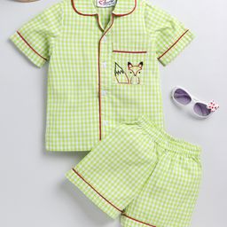 M'andy Pure Cotton Knit Half Sleeves Striped Coordinating Shirt & Shorts - Green-image-62