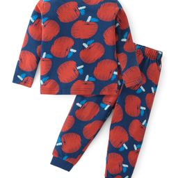Babyhug Cotton Knit Full Sleeves Night Suit With Apples Print - Red & Navy-image-86