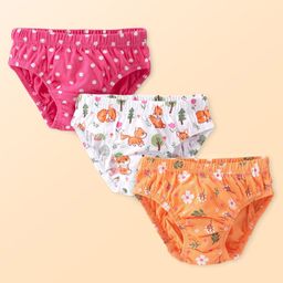 Babyhug 100% Cotton Knit Single Jersey Antibacterial Panties with Polka Dots Floral Print Pack of 3 - Pink White & Orange-image-44