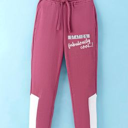 Olio Kids Sinker Knit Full Length Solid Color Cut & Sew Design Track Pant Text Print - Purple-28