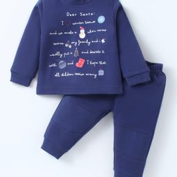 Zero Interlock Knit Full Sleeves T-Shirt & Jogger Set with Text Print - Navy Blue-image-38