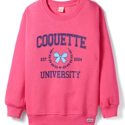 Olio Kids Fleece Knitted Full Sleeves Sweatshirt With Text Print - Dark Pink-image-82