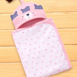 Baby Naturelle & Me Interlock Knit Hooded Wrappers with Polka Dots & Bear Shape L 76 x B 84 cm - Light Pink-image-1
