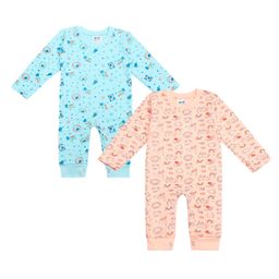 Superminis Knit Set Of 2 Full Sleeves Rainbows & Typography Printed Thermal Rompers - Sky Blue & Peach-image-47