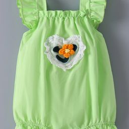 Mark & Mia Cotton Sleeveless Onesie with Flower & Lace Detailing - Light Green-image-36