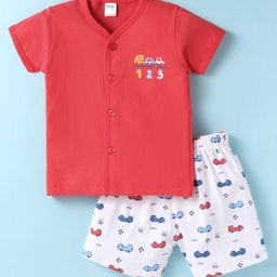 Tango Single Jersey Knit Half Sleeves Shorts Night Suit with Car Print - Red & White-image-48