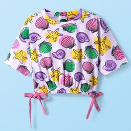 Babyhug Cotton Knit Half Sleeves T-Shirt With Sea Life Print - Lavender-image-1