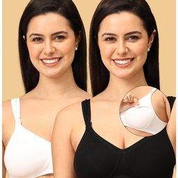 The Mom Store Pack Of 2 Sleeveless Solid Non Padded Nursing Bras - Black & White-image-16