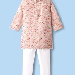 Ridokidz Cotton Full Sleeves Abstract Printed Kurta Pyjama Set - White-image-103