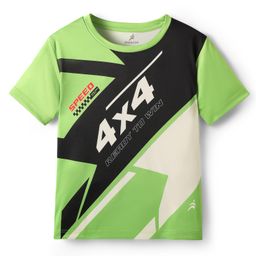 Pine Active Knit Half Sleeves Printed T-Shirt - Green & Black-image-68