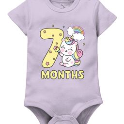 Zeezeezoo Monthly Birthday Theme 100% Cotton Half Sleeves 7 Months Text & Baby Unicorn Printed Onesie - Lavender-image-63