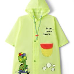 Babyhug Full Sleeves Hooded Raincoat with Dino Print - Limegreen-image-73