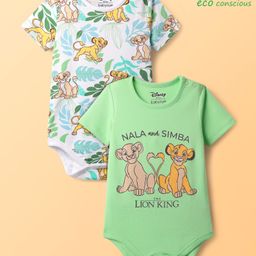 Babyoye Disney Interlock Knit Onesies With Lion King Graphics Pack Of 2 - Green & White-image-91