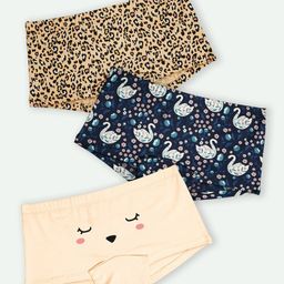 Ariel Cotton Blend Pack Of 3 Cheetah & Swan Printed Hipsters - Multi Colour-image-0