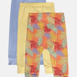 MINI KLUB Cotton Pack Of 3 Solid & Tropical Theme Printed Diaper Leggings - Blue Peach & Yellow-picture-23