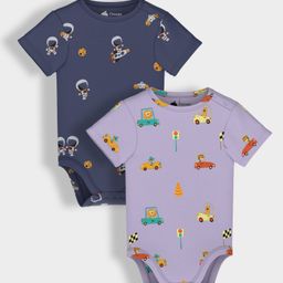 Orange Sugar 100% Cotton Knit Pack Of 2 Half Sleeves Space Theme & Cars Printed Onesies - Navy Blue & Lavender-picture-37