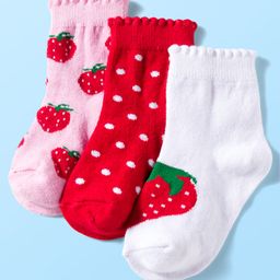 Cute Walk by Babyhug Knit Anti Bacterial Ankle Length Socks With Polka Dot & Strawberry Design Pack of 3 - Multicolor-picture-10