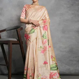 Peachmode Floral Printed Saree With Blouse Piece-image-62