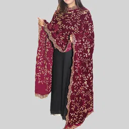 HAUTEMODA Embroidered Velvet Dupatta with Thread Work-27