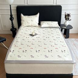 JC HOME White & Grey Ethnic Motifs 160 TC Single Bedsheet with 1 Pillow Covers-image-74