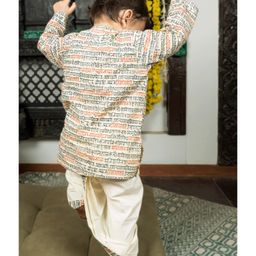 Polka Tots Full Sleeves Transcript Text Printed Kurta With Coordinating  Dhoti Set - Cream image 4