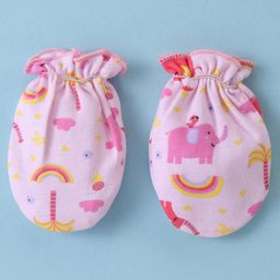 Child World Interlock Knitted Cap Mitten & Booties Set With Elephant Print - Pink image 4