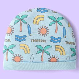 Babyhug Interlock Cotton Knit Tropical & Stripe Printed Caps Pack Of 2 - Blue & Yellow image 4