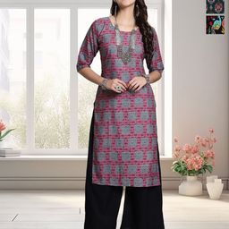 HERE&NOW Selection Of 3 Ethnic Motifs Printed Round Neck Straight Kurta-image-52