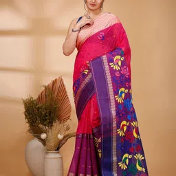 PuJoy Woven Design Zari Pure Cotton Taant Saree-picture-20