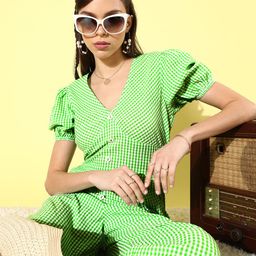 Style Quotient Women Gorgeous Green Checked Summer Gingham Jumpsuit-picture-57