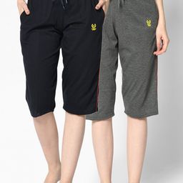 VIMAL JONNEY Women Navy Blue & Charcoal Solid Lounge Shorts-image-44