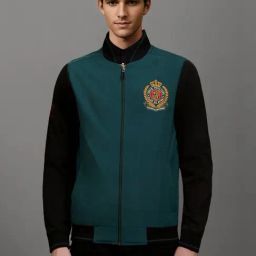 Louis Philippe Green Regular Fit Colour Block Bomber Jacket-picture-22