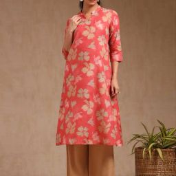 Soch Blush Pink Cotton Regular Fit Floral Print Kurtas-image-11