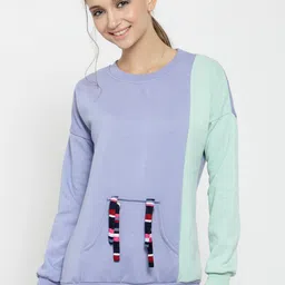 Belle Fille Women Blue & Sea Green Colourblocked Sweatshirt-image-99