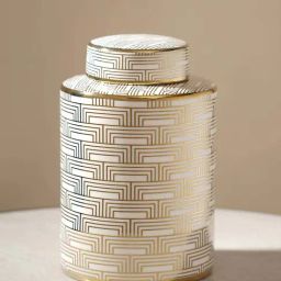 Pure Home and Living Ivory And Gold Ceramic Geometric Pattern Small Canister (1.5 L)-10