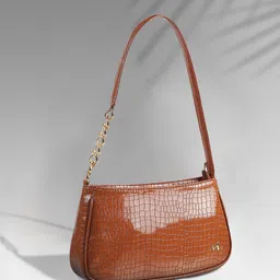 Metro Tan Textured Structured Shoulder Bag-53