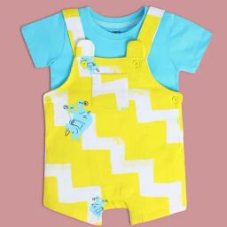 MINIKLUB Kids Yellow & Green Printed Dungaree with T-Shirt-image-61