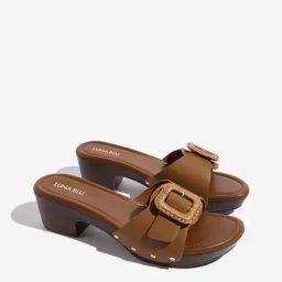 LUNA BLU by Westside Tan Buckle-Detailed Block-Heel Sandals-image-21