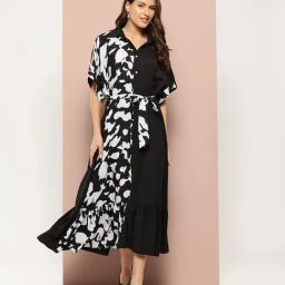 Qurvii Black Color-Block A-Line Dress-picture-17