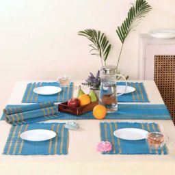 Peepul Tree Handmade Dining Table Mats & Runner in Blue (Set of 6), Handwoven from Natural Grass-6
