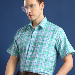 Hancock Men Standard Spread Collar Windowpane Checked Cotton Slim Fit Formal Shirt-image-9
