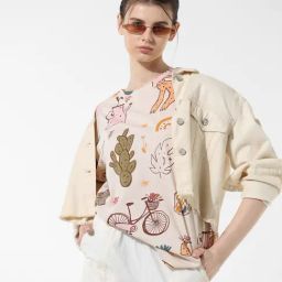 Only Beige Cotton Printed T-Shirt-picture-27